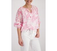 Langarmbluse MONARI "Bluse Blumendruck allover", Damen, Gr. 44, rosa gem, Web, Obermaterial: 100% Baumwolle, gemustert, regular fit taillenlang, Rundhals, eingesetzt elastischer Bund, Blusen, Regular