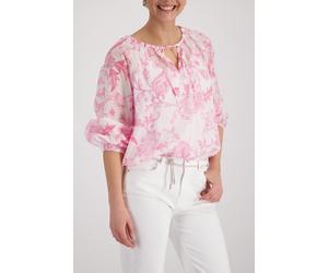 Langarmbluse MONARI "Bluse Blumendruck allover", Damen, Gr. 44, rosa gem, Web, Obermaterial: 100% Baumwolle, gemustert, regular fit taillenlang, Rundhals, eingesetzt elastischer Bund, Blusen, Regular