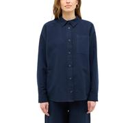 Langarmbluse MUSTANG "Damen Style Willow", Damen, Gr. 38, blau (blau 5324), Web, 75% Baumwolle, 25% Leinen, unifarben, relaxed fit, Blusen Langarmbluse (21175150-38)