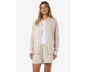 Langarmbluse NOISY MAY "NMLEILANI L/S LOOSE SHIRT WVN NOOS", Damen, Gr. M, natural, Web, Obermaterial: 77% Viskose, 23% Leinen, unifarben, loose fit normal, Blusen (93003709-M) natural