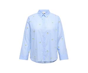 Langarmbluse ONLY CARMAKOMA "CARNEW LINA GRACE LS EMB SHIRT WVN", Damen, Gr. 46, soft chambray detail:with lemon emb, stripes, Web, Obermaterial: 100% Baumwolle, unifarben, regular fit normal, Blusen
