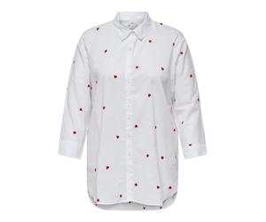 Langarmbluse ONLY CARMAKOMA "CARNEW LINA GRACE LS EMB SHIRT WVN NOOS", Damen, Gr. 50, hellweiß aop:heart, Web, Obermaterial: 100% Baumwolle, bestickt, regular fit normal, Blusen, Baumwolle (61467241-5
