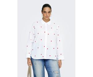 Langarmbluse ONLY CARMAKOMA "CARNEW LINA GRACE LS EMB SHIRT WVN NOOS", Damen, Gr. 50, weiß (hellweiß aop:heart), Web, Obermaterial: 100% Baumwolle, bestickt, regular fit normal, Blusen, Baumwolle (614