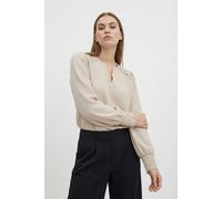 Langarmbluse ONLY "ONLCERENA METTE L/S LACE VNECK TOP WVN", Damen, Gr. L, beige (gray morn), Web, Obermaterial: 100% Polyester, unifarben, regular fit normal, V-Ausschnitt, Blusen, Kunstfaser, regular