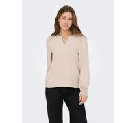 Langarmbluse ONLY "ONLCERENA METTE L/S LACE VNECK TOP WVN", Damen, Gr. S, beige (gray morn), Web, Obermaterial: 100% Polyester, unifarben, regular fit normal, V-Ausschnitt, Blusen, Kunstfaser, regular