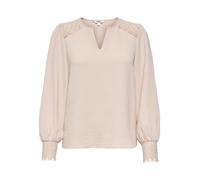 Langarmbluse ONLY "ONLCERENA METTE L/S LACE VNECK TOP WVN", Damen, Gr. S, gray morn, Web, Obermaterial: 100% Polyester, unifarben, regular fit normal, V-Ausschnitt, Blusen Langarmbluse, Kunstfaser, re