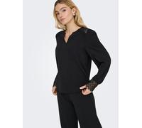 Langarmbluse ONLY "ONLCERENA METTE L/S LACE VNECK TOP WVN", Damen, Gr. XL, schwarz, Web, Obermaterial: 100% Polyester, unifarben, regular fit normal, V-Ausschnitt, Blusen, Kunstfaser, regular fit, V-A