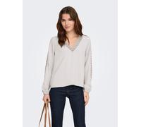 Langarmbluse ONLY "ONLGREGOR METTE LS LACE TOP WVN", Damen, Gr. L, cloud dancer, Web, Obermaterial: 100% Polyester, unifarben, regular fit normal, V-Ausschnitt, Blusen, Kunstfaser, regular fit, V-Auss