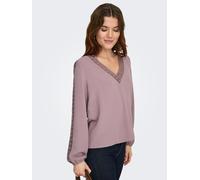 Langarmbluse ONLY "ONLGREGOR METTE LS LACE TOP WVN", Damen, Gr. L, elderberry, Web, Obermaterial: 100% Polyester, unifarben, regular fit normal, V-Ausschnitt, Blusen, Kunstfaser, regular fit, V-Aussch