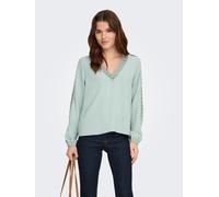 Langarmbluse ONLY "ONLGREGOR METTE LS LACE TOP WVN", Damen, Gr. XS, jadeite, Web, Obermaterial: 100% Polyester, unifarben, regular fit normal, V-Ausschnitt, Blusen, Kunstfaser, regular fit, V-Ausschni