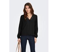 Langarmbluse ONLY "ONLGREGOR METTE LS LACE TOP WVN", Damen, Gr. XS, schwarz, Web, Obermaterial: 100% Polyester, unifarben, regular fit normal, V-Ausschnitt, Blusen, Kunstfaser, regular fit, V-Ausschni