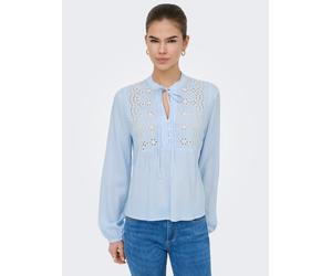 Langarmbluse ONLY "ONLLENNYO LS EMBROID V-NECK TOP NOOS WVN", Damen, Gr. L, kentucky blau stripes:hellweiß, Web, Obermaterial: 100% Viskose, gestreift, regular fit normal, elastischer Bund, Blusen (77