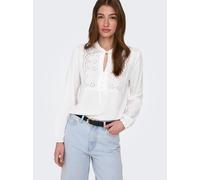 Langarmbluse ONLY "ONLLENNYO LS EMBROID V-NECK TOP NOOS WVN", Damen, Gr. S, hellweiß, Web, Obermaterial: 100% Viskose, unifarben, regular fit normal, elastischer Bund, Blusen (31138828-S) hellweiß
