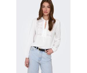 Langarmbluse ONLY "ONLLENNYO LS EMBROID V-NECK TOP NOOS WVN", Damen, Gr. XS, hellweiß, Web, Obermaterial: 100% Viskose, unifarben, regular fit normal, elastischer Bund, Blusen (31138828-XS) hellweiß