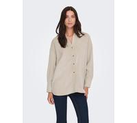 Langarmbluse ONLY "ONLMARIKE LIFE L/S CORD LOOSE SHIRT PNT", Damen, Gr. M, beige (string), Web, Obermaterial: 88% Polyester, 10% Nylon, 2% Elasthan, unifarben, loose fit, Blusen (94939869-M) string