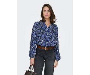 Langarmbluse ONLY "ONLRAYA L/S SHIRT WVN", Damen, Gr. M, surf the web aop:graphic blau, Web, Obermaterial: 100% Viskose, bedruckt, regular fit normal, V-Ausschnitt, Blusen, Viskose, regular fit (23484