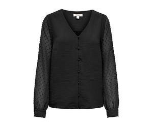 Langarmbluse ONLY "ONLRHODES METTE L/S DOBBY VNECK TOP WVN", Damen, Gr. S, schwarz, Web, Obermaterial: 100% Polyester, unifarben, regular fit normal, V-Ausschnitt, Blusen, Kunstfaser, regular fit, V-A
