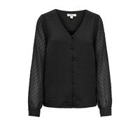 Langarmbluse ONLY "ONLRHODES METTE L/S DOBBY VNECK TOP WVN", Damen, Gr. XL, schwarz, Web, Obermaterial: 100% Polyester, unifarben, regular fit normal, V-Ausschnitt, Blusen, Kunstfaser, regular fit, V-