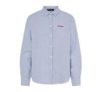 Langarmbluse PIECES "PCIRENE LS SHIRT WVN NOOS", Damen, Gr. L, blau (hellweiß stripes:surf the web, rot amour), Web, Obermaterial: 100% Baumwolle, gestreift, regular fit, Blusen, Baumwolle, regular fi