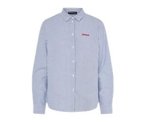 Langarmbluse PIECES "PCIRENE LS SHIRT WVN NOOS", Damen, Gr. L, blau (hellweiß stripes:surf the web, rot amour), Web, Obermaterial: 100% Baumwolle, gestreift, regular fit, Blusen, Baumwolle, regular fi