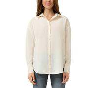 Langarmbluse QS, Damen, Gr. 34, beige (ecru), Web, Obermaterial: 85% Modal, 15% Polyamid, unifarben, bequem Po-bedeckend, Rundhals, 2-Knopf-Manschette, Blusen, mit Knopfleiste (26708054-34) ecru
