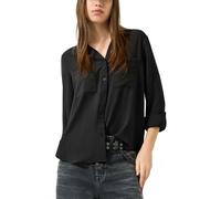 Langarmbluse QS, Damen, Gr. 34, schwarz, Web, Obermaterial: 100% Polyester, unifarben, tailliert hüftbedeckend, V-Ausschnitt, mit Knopf krempelbar,mit Knöpfen, Blusen, mit Knopfleiste und Brusttaschen