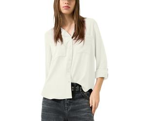 Langarmbluse QS, Damen, Gr. 34, weiß, Web, Obermaterial: 100% Polyester, unifarben, tailliert hüftbedeckend, V-Ausschnitt, mit Knopf krempelbar,mit Knöpfen, Blusen, mit Knopfleiste und Brusttaschen (2