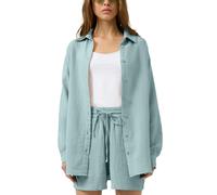 Langarmbluse QS, Damen, Gr. 36, sage grün, Crash, Obermaterial: 100% Baumwolle, unifarben, lässig geschnitten Po-bedeckend, Rundhals, 1-Knopf-Manschette, Blusen, Bluse extra lang, in Crashed-Optik (71