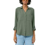 Langarmbluse QS, Damen, Gr. 40, grün (olive), Web, Obermaterial: 100% Polyester, unifarben, tailliert hüftbedeckend, V-Ausschnitt, mit Knopf krempelbar,mit Knöpfen, Blusen, mit Knopfleiste und Brustta