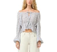 Langarmbluse QS, Damen, Gr. 40, weiß aop, Web, Obermaterial: 100% Polyester, geblümt, gemustert, normal hüftbedeckend, Rundhals, elastischer Bund mit Gummizug, Blusen, mit Minimal-Print (58094928-40)