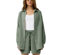 Langarmbluse QS, Damen, Gr. 42, olive, Crash, Obermaterial: 100% Baumwolle, unifarben, lässig geschnitten Po-bedeckend, Rundhals, 1-Knopf-Manschette, Blusen, Bluse extra lang, in Crashed-Optik (517261