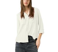 Langarmbluse QS, Damen, Gr. 44, weiß, Web, Obermaterial: 100% Polyester, unifarben, tailliert hüftbedeckend, V-Ausschnitt, mit Knopf krempelbar,mit Knöpfen, Blusen, mit Knopfleiste und Brusttaschen (2