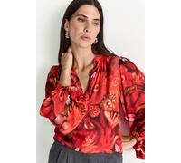 Langarmbluse RICHROYAL, Damen, Gr. 36, holiday rot, Web, Obermaterial: 100% Viskose, gerade normal, V-Ausschnitt, Manschette, Blusen, mit Blumenprint, V-Ausschnitt, lockere Passform (70339325-36) holi