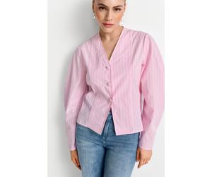 Langarmbluse RICHROYAL, Damen, Gr. 36, rosa (soft orchid), Web, Obermaterial: 100% Baumwolle, gestreift, figurumspielend hüftlang, V-Ausschnitt, Puffärmel,mit Knopf, Blusen, leicht tailliert, aus rein