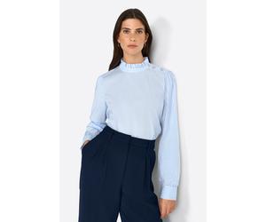 Langarmbluse RICHROYAL, Damen, Gr. 40, blau (skyway blau), Web, Obermaterial: 100% Baumwolle, regular fit, Rundhals, Manschette, Blusen, mit Rüschendetails, gestreift, regular fit (34200146-40) skyway