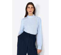 Langarmbluse RICHROYAL, Damen, Gr. 42, blau (skyway blau), Web, Obermaterial: 100% Baumwolle, regular fit, Rundhals, Manschette, Blusen, mit Rüschendetails, gestreift, regular fit (34200146-42) skyway