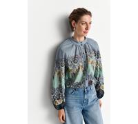 Langarmbluse RICHROYAL, Damen, Gr. 42, midnight blau, Web, Obermaterial: 100% Baumwolle, bequem, Rundhals, Blusen, floralem Bordürenprint (97627709-42) midnight blau