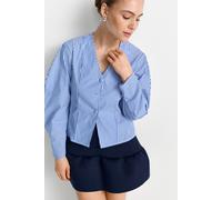 Langarmbluse RICHROYAL, Damen, Gr. 42, skyway blau, Web, Obermaterial: 100% Baumwolle, gestreift, figurumspielend hüftlang, V-Ausschnitt, Puffärmel,mit Knopf, Blusen, leicht tailliert, aus reiner Baum