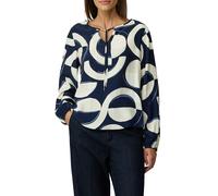 Langarmbluse S.OLIVER BLACK LABEL, Damen, Gr. 40, blau ecru, Web, Obermaterial: 100% Viskose, bedruckt, regular fit taillenbedeckt, Rundhals, elastischer Bund, Blusen, mit All-Over Print (78725048-40)