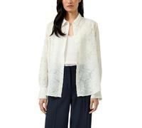 Langarmbluse S.OLIVER BLACK LABEL, Damen, Gr. 40, ecru, Web, Obermaterial: 100% Polyester, leicht transparent, unifarben, lässig geschnitten hüftbedeckend, Rundhals, 1-Knopf-Manschette, Blusen, mit Bl