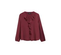 Langarmbluse S.OLIVER BLACK LABEL, Damen, Gr. 42, rot (maroon rot), Web, Obermaterial: 100% Polyester, unifarben, bequem hüftbedeckend, V-Ausschnitt, elastischer Bund, Blusen, mit Volant-Verzierung am