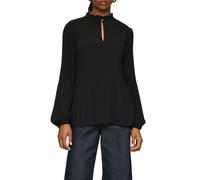 Langarmbluse S.OLIVER BLACK LABEL, Damen, Gr. 44, schwarz, Web, Obermaterial: 100% Polyester, unifarben, regular fit normal, Rundhals, Bündchen mit Gummizug, Blusen, mit Plisseé- Ärmeln und gekräuselt