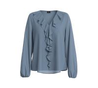 Langarmbluse S.OLIVER BLACK LABEL, Damen, Gr. 46, blau (faded blau), Web, Obermaterial: 100% Polyester, unifarben, bequem hüftbedeckend, V-Ausschnitt, elastischer Bund, Blusen, mit Volant-Verzierung a