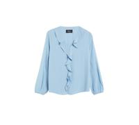 Langarmbluse S.OLIVER BLACK LABEL, Damen, Gr. 48, blau (faded blau), Web, Obermaterial: 100% Polyester, unifarben, bequem hüftbedeckend, V-Ausschnitt, elastischer Bund, Blusen, mit Volant-Verzierung a