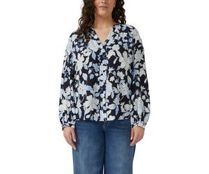 Langarmbluse S.OLIVER CURVE, Damen, Gr. 46, blau, Web, Obermaterial: 100% Viskose, geblümt, lässig geschnitten hüftbedeckend, Rundhals, Bündchen, Blusen, in floraler Optik und aus reiner Viskose (4355