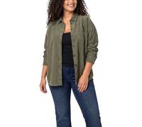 Langarmbluse S.OLIVER CURVE, Damen, Gr. 48, grün (urban khaki), Cord, Obermaterial: 68% Baumwolle, 32% Viskose, unifarben, bequem hüftbedeckend, Rundhals, 1-Knopf-Manschette, Blusen, Cordbluse mit Hem