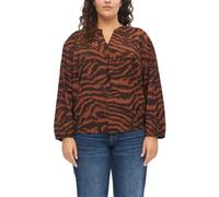 Langarmbluse S.OLIVER CURVE, Damen, Gr. 54, braun (schwarz caramel aop), Web, Obermaterial: 87% Viskose, 13% Polyamid, bedruckt, lässig geschnitten hüftbedeckend, V-Ausschnitt, elastischer Bund, Bluse
