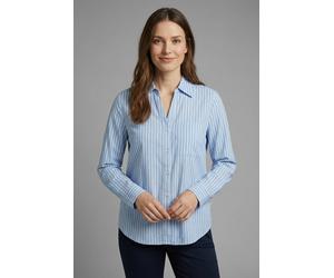 Langarmbluse S.OLIVER, Damen, Gr. 36, blau, Web, Obermaterial: 100% Viskose, gestreift, lässig geschnitten hüftbedeckend, V-Ausschnitt, 1-Knopf-Manschette, Blusen, im Streifen-Design und aus Viskose (