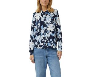 Langarmbluse S.OLIVER, Damen, Gr. 46, blau (blau floral), Jersey, Obermaterial: 95% Baumwolle, 5% Elasthan, gemustert, tailliert hüftbedeckend, Rundhals, Blusen, mit Allover-Druck (97097501-46) blau f
