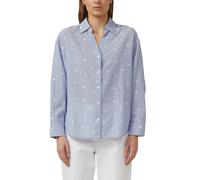 Langarmbluse S.OLIVER, Damen, Gr. 46, mid blau, Web, Obermaterial: 100% Baumwolle, bestickt, gestreift, bequem hüftbedeckend, V-Ausschnitt, Blusen, im Streifen-Look und mit Allover-Stickereien (406110